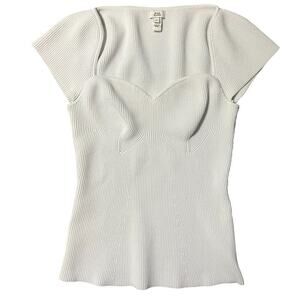 River Island White Slim Corset Style Ribbed Top Size 10